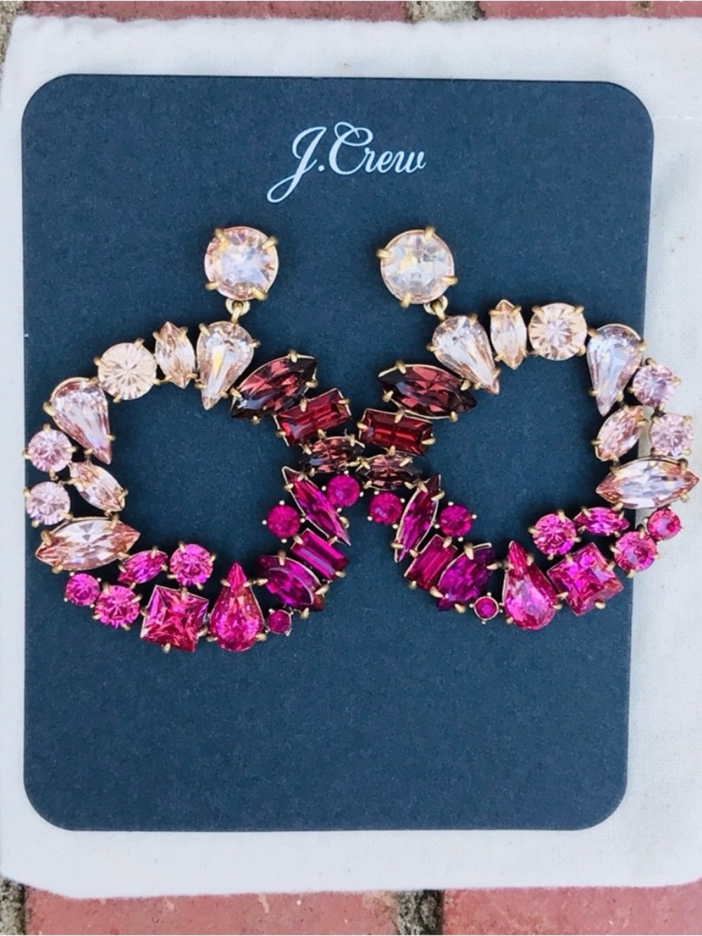 J. Crew Soft Azalea Mixed Crystal Circle Statment Earrings NWT